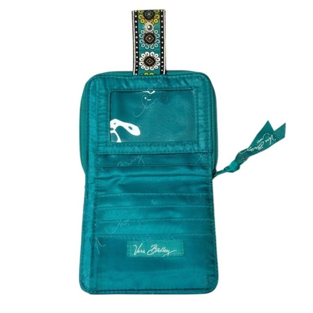 Vera Bradley Peacock Paisley Small Bi-Fold Wallet Blue Green Zipper Coin Section - Picture 2 of 7